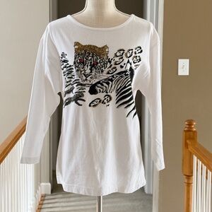 Vintage Doncaster Women's Shirt Beaded Rhinestone Embellishments Animal Print
